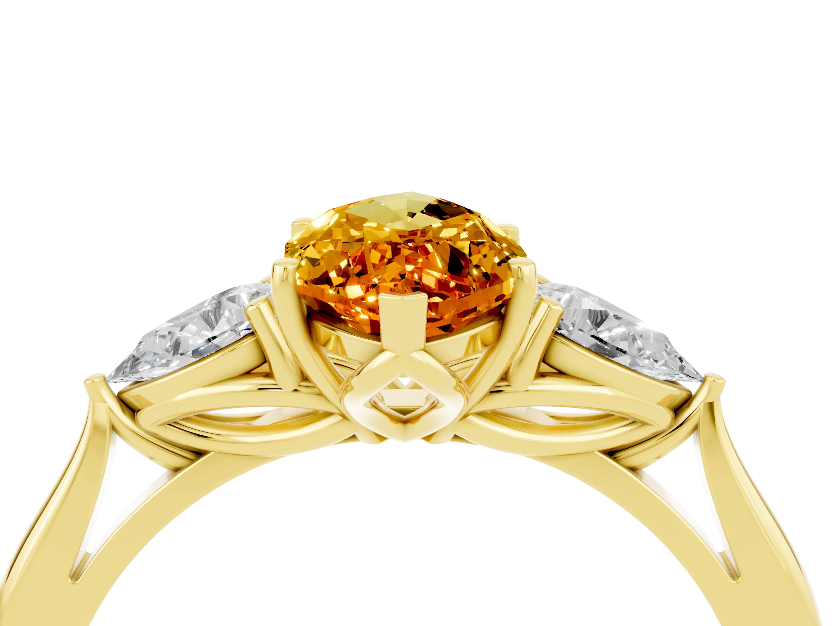 Yellow gold Marquise Cut Citrine Three-Stone Ring with Pear Side Stones and Four-Prong Setting_16