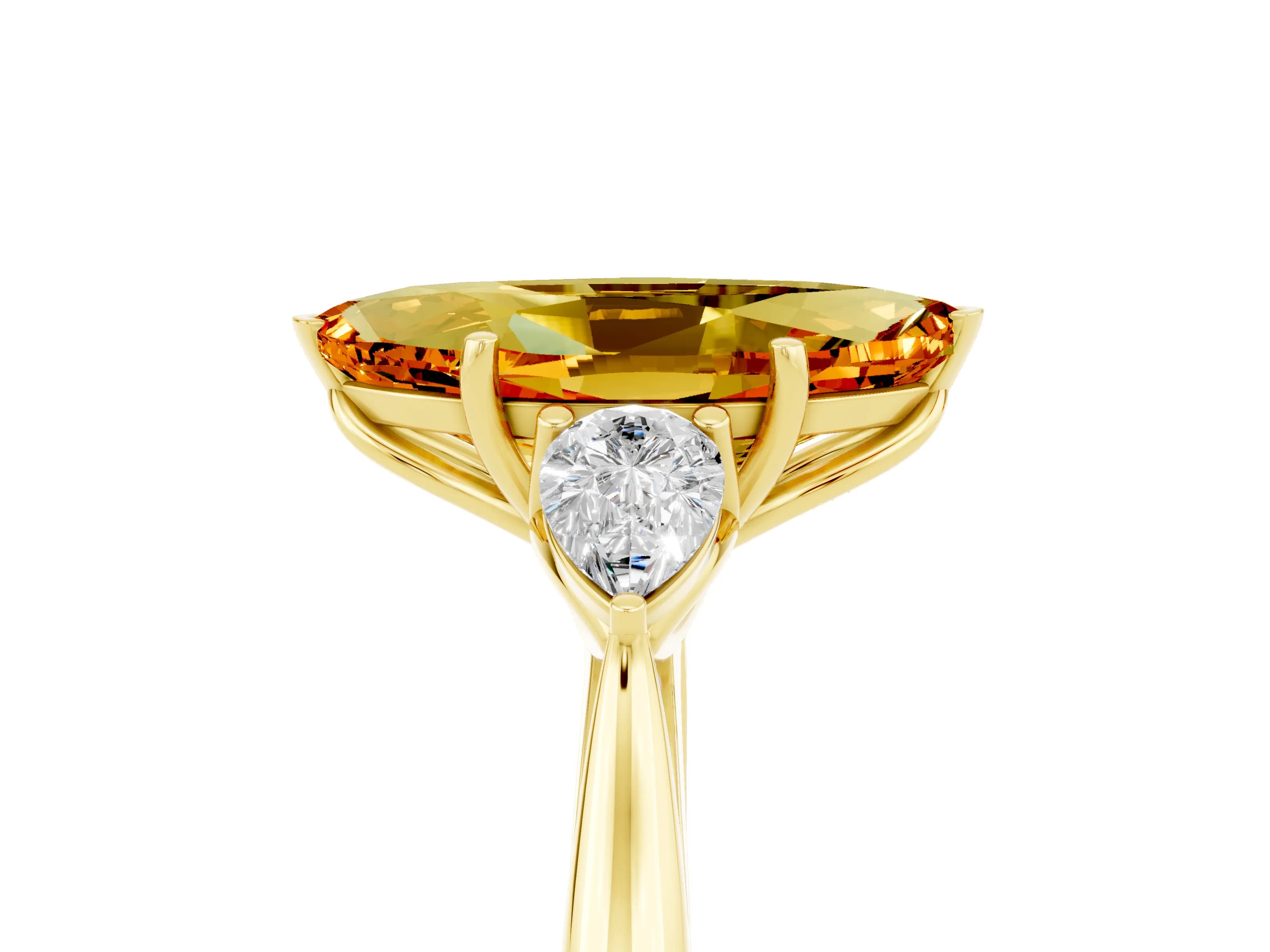 Yellow gold Marquise Cut Citrine Three-Stone Ring with Pear Side Stones and Four-Prong Setting_17