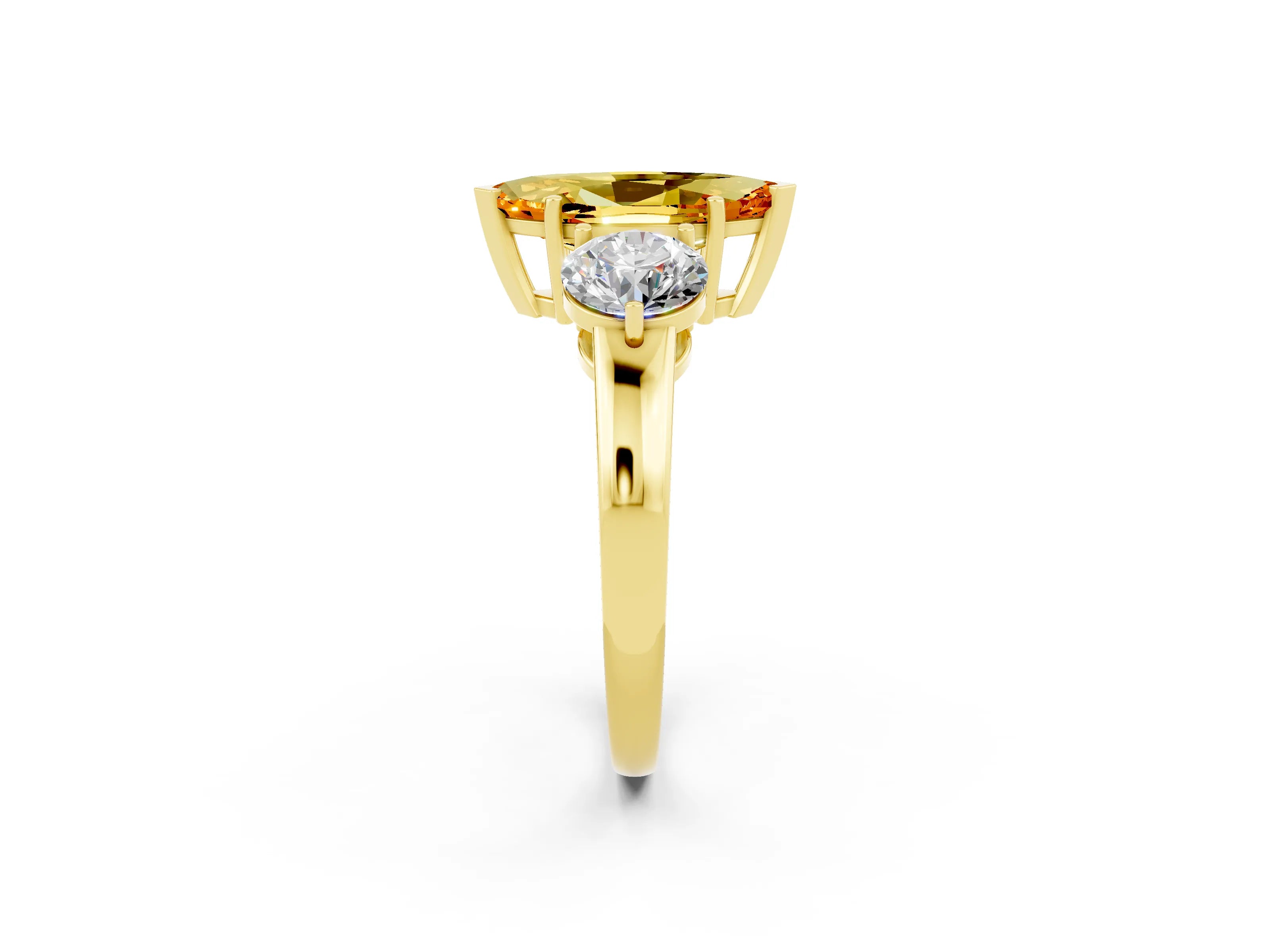 Yellow gold Marquise Cut Citrine Three-Stone Ring with Prong Setting and Classic Band_2