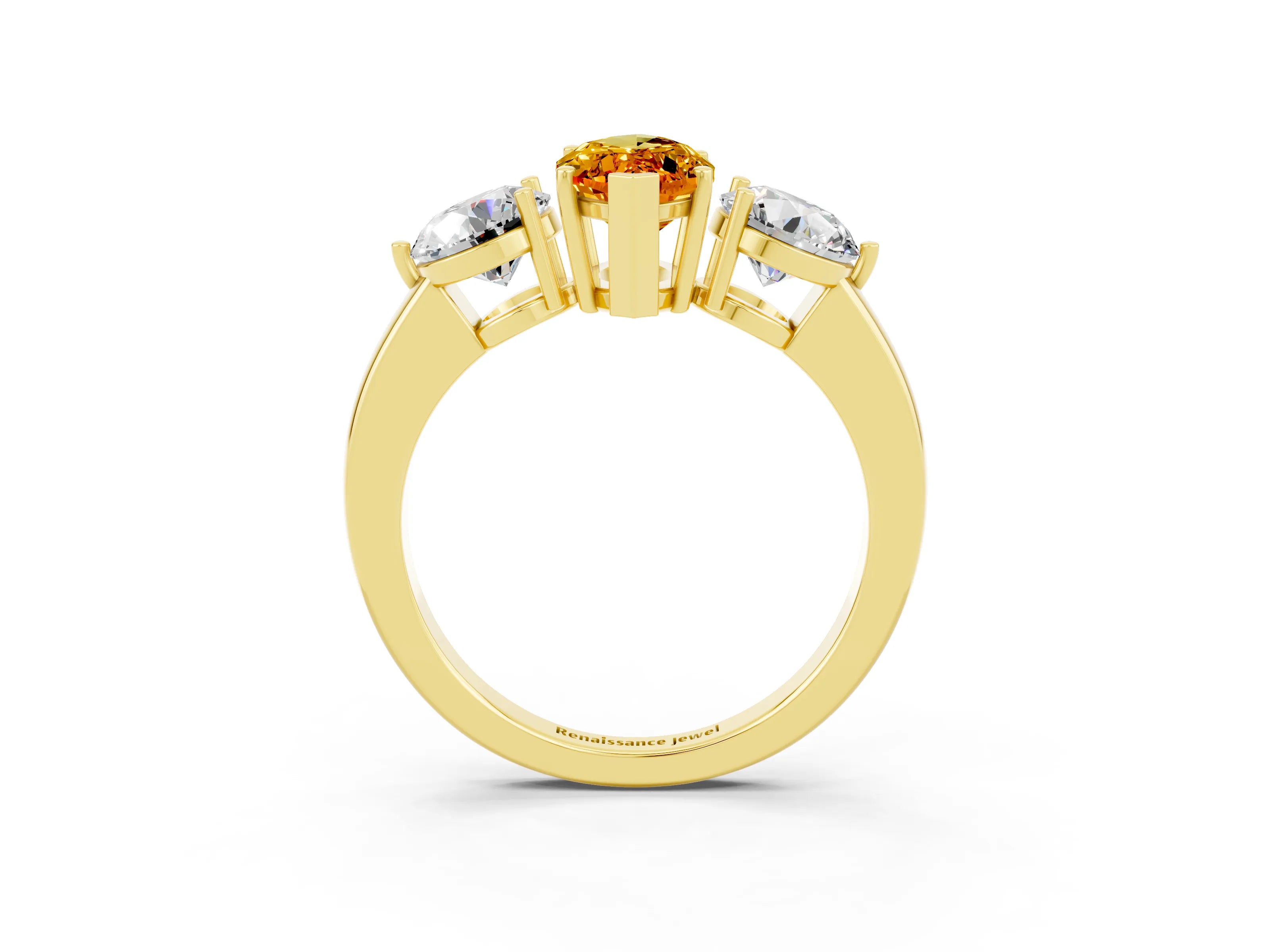 Yellow gold Marquise Cut Citrine Three-Stone Ring with Prong Setting and Classic Band_3