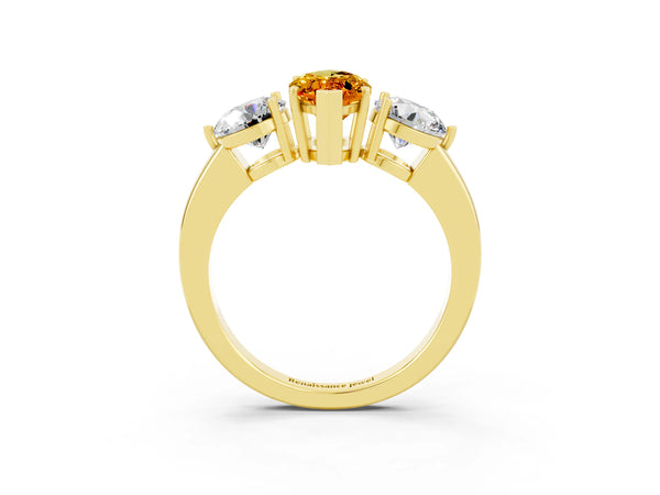 Yellow gold Marquise Cut Citrine Three-Stone Ring with Prong Setting and Classic Band
