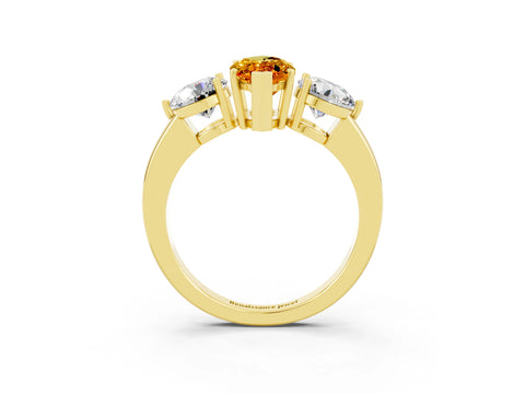 Yellow gold Marquise Cut Citrine Three-Stone Ring with Prong Setting and Classic Band_3