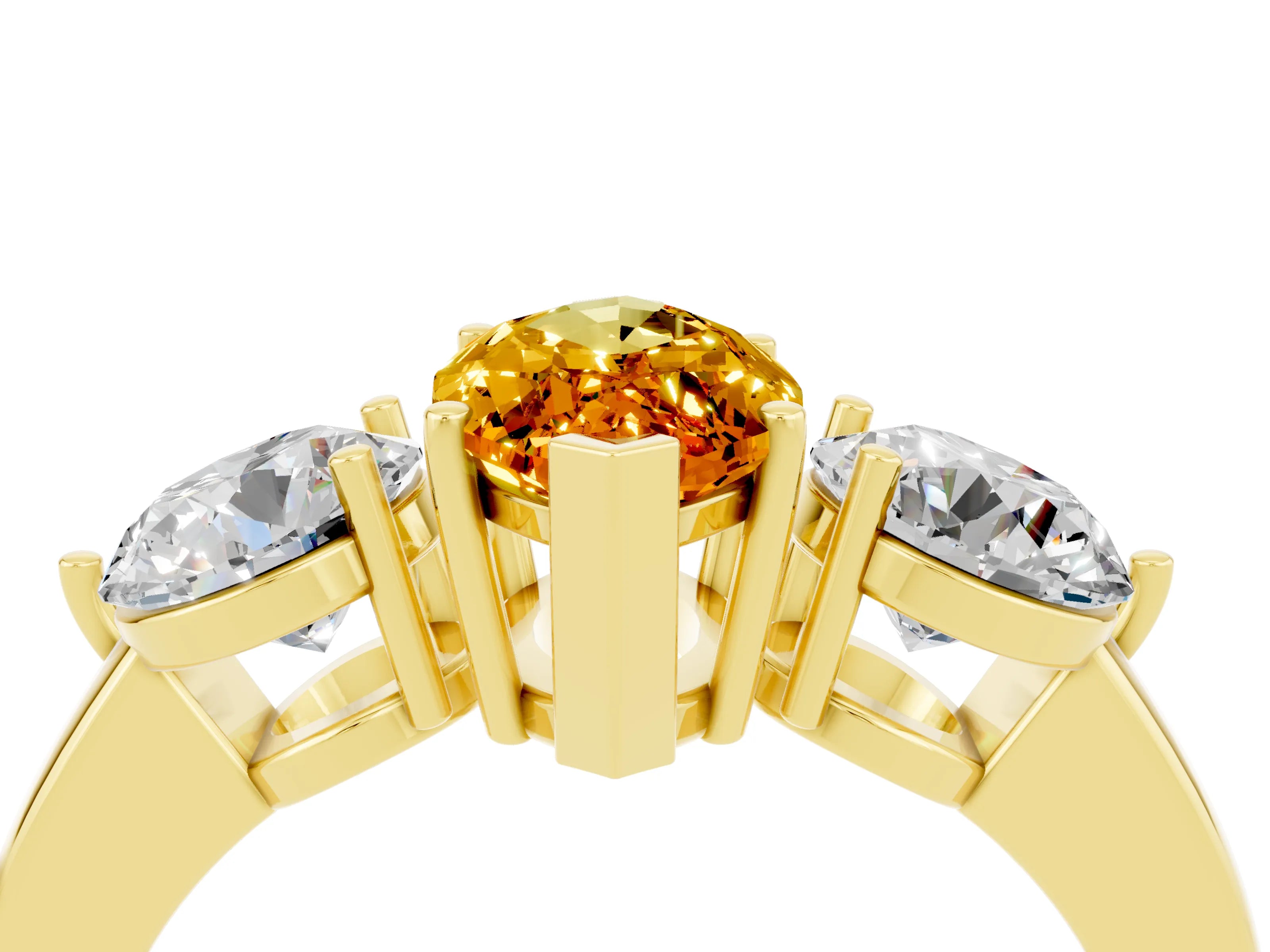 Yellow gold Marquise Cut Citrine Three-Stone Ring with Prong Setting and Classic Band_4