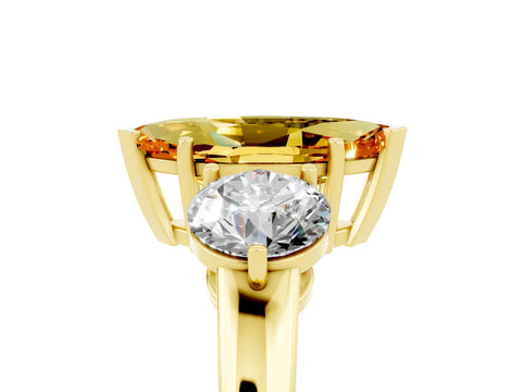 Yellow gold Marquise Cut Citrine Three-Stone Ring with Prong Setting and Classic Band_5