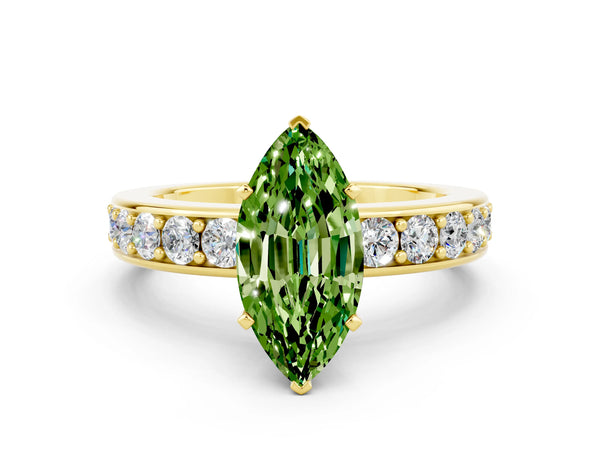 Yellow gold Marquise Cut Peridot Engagement Ring with Channel Set Round  Band and Prong Setting