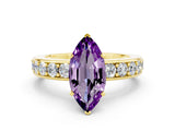 Yellow gold Marquise Cut Cut Channel Set Diamond Engagement Ring with Four-Prong Setting