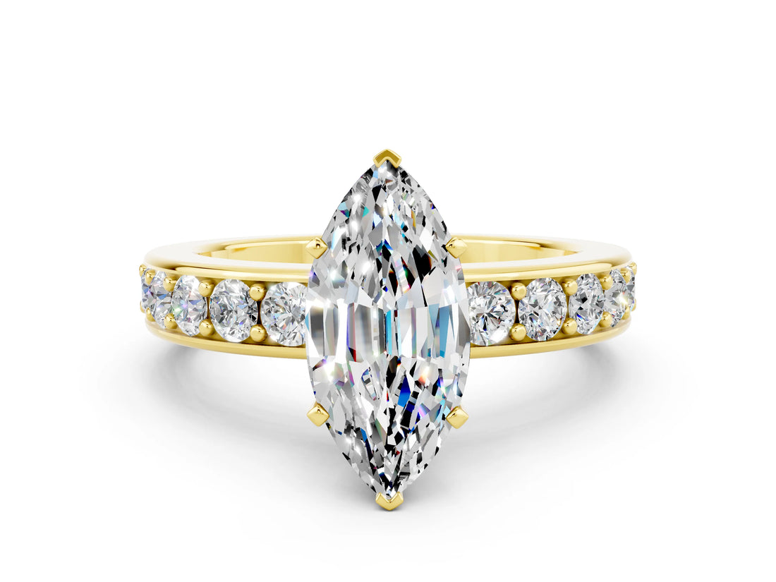 Yellow gold Marquise Cut Cut Channel Set Diamond Engagement Ring with Four-Prong Setting