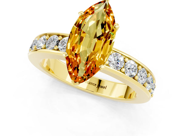 Yellow gold Marquise Cut Citrine Engagement Ring with Channel Set Round  Band and Prong Setting