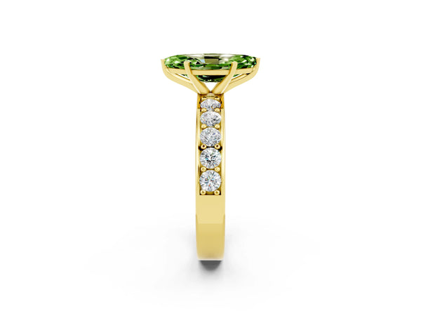 Yellow gold Marquise Cut Peridot Engagement Ring with Channel Set Round  Band and Prong Setting