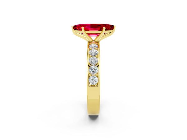 Yellow gold Marquise Cut Ruby Engagement Ring with Channel Set Round  Band and Prong Setting