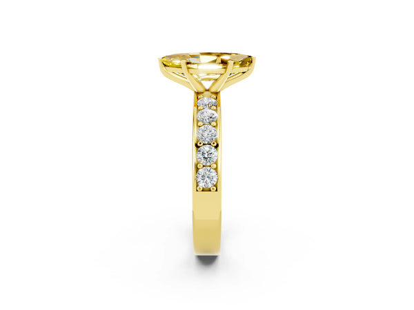 Yellow gold Marquise Cut Yellow Sapphire Engagement Ring with Channel Set Round  Band and Prong Setting
