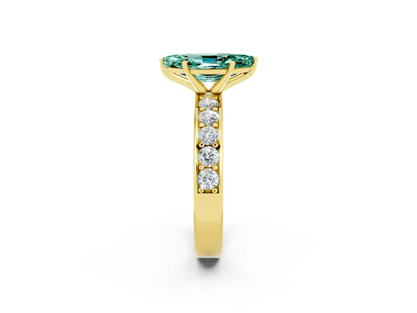 Yellow gold Marquise Cut Green Sapphire Engagement Ring with Channel Set Round  Band and Prong Setting