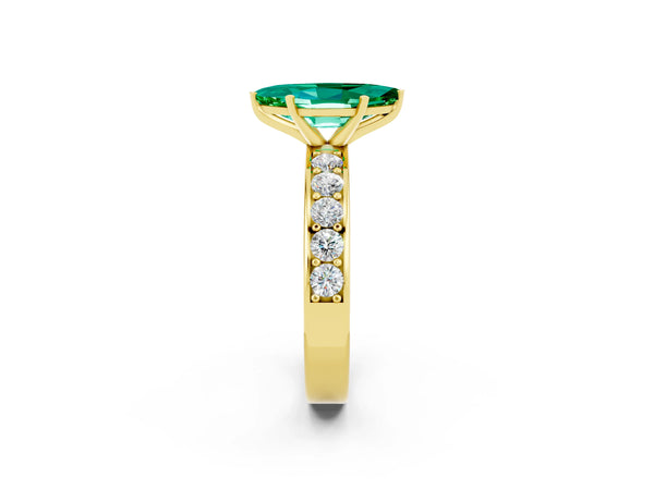 Yellow gold Marquise Cut Emerald Engagement Ring with Channel Set Round  Band and Prong Setting