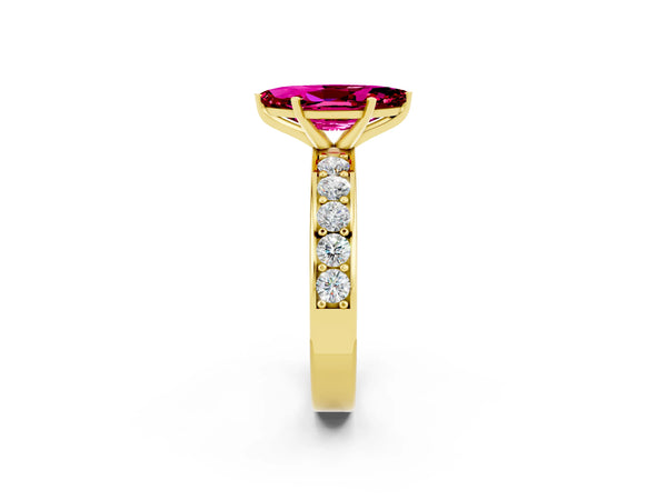 Yellow gold Marquise Cut Garnet Engagement Ring with Channel Set Round  Band and Prong Setting
