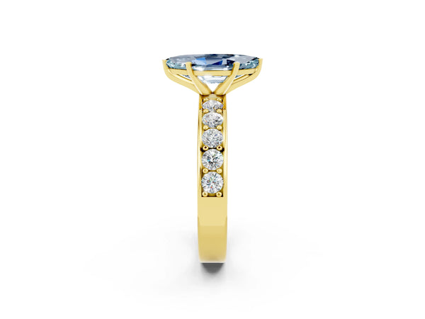 Yellow gold Marquise Cut Aquamarine Engagement Ring with Channel Set Round  Band and Prong Setting