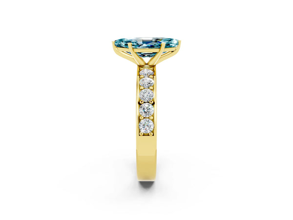 Yellow gold Marquise Cut Blue Topaz Engagement Ring with Channel Set Round  Band and Prong Setting