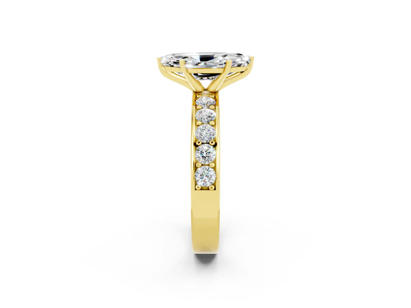 Yellow gold Marquise Cut Moissanite Engagement Ring with Channel Set Round  Band and Prong Setting