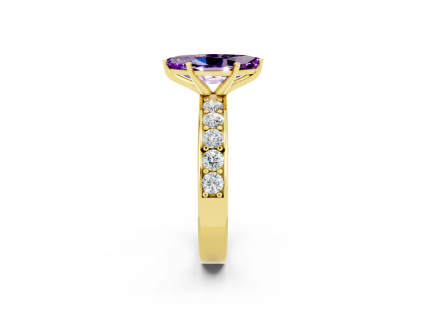 Yellow gold Marquise Cut Amethyst Engagement Ring with Channel Set Round  Band and Prong Setting
