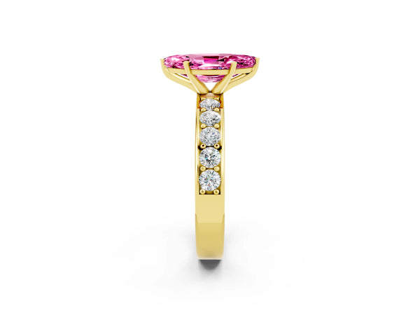 Yellow gold Marquise Cut Pink Sapphire Engagement Ring with Channel Set Round  Band and Prong Setting