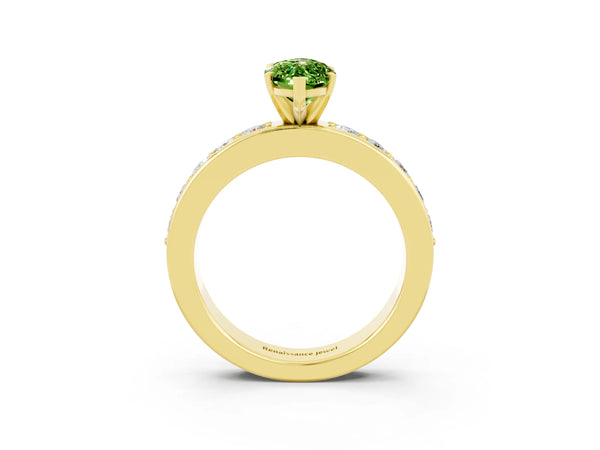 Yellow gold Marquise Cut Peridot Engagement Ring with Channel Set Round  Band and Prong Setting