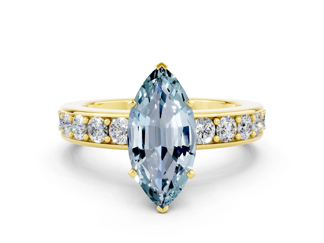 Yellow gold Marquise Cut Cut Channel Set Diamond Engagement Ring with Four-Prong Setting