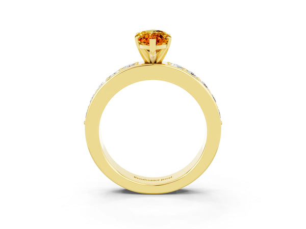 Yellow gold Marquise Cut Citrine Engagement Ring with Channel Set Round  Band and Prong Setting