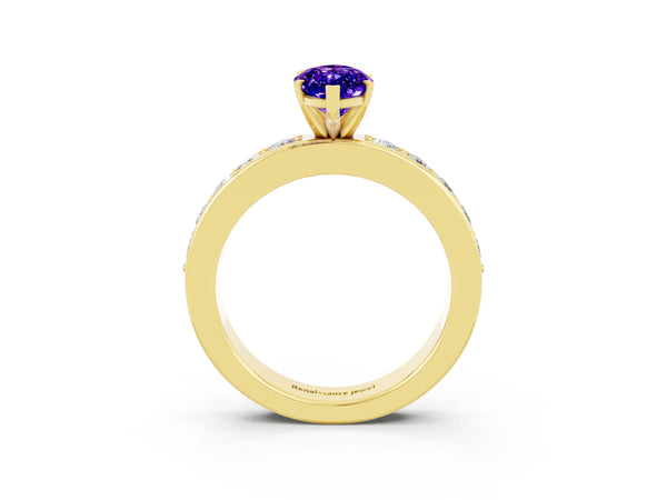 Yellow gold Marquise Cut Tanzanite Engagement Ring with Channel Set Round  Band and Prong Setting