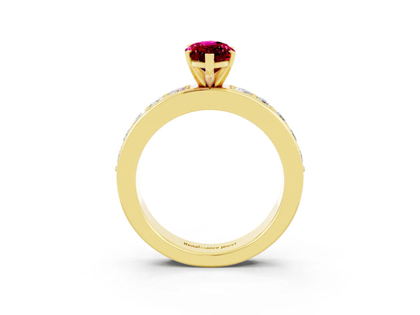 Yellow gold Marquise Cut Garnet Engagement Ring with Channel Set Round  Band and Prong Setting