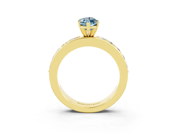 Yellow gold Marquise Cut Aquamarine Engagement Ring with Channel Set Round  Band and Prong Setting