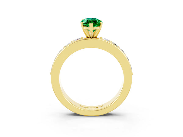 Yellow gold Marquise Cut Emerald Engagement Ring with Channel Set Round  Band and Prong Setting