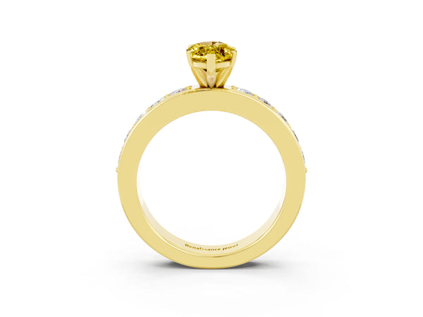 Yellow gold Marquise Cut Yellow Sapphire Engagement Ring with Channel Set Round  Band and Prong Setting