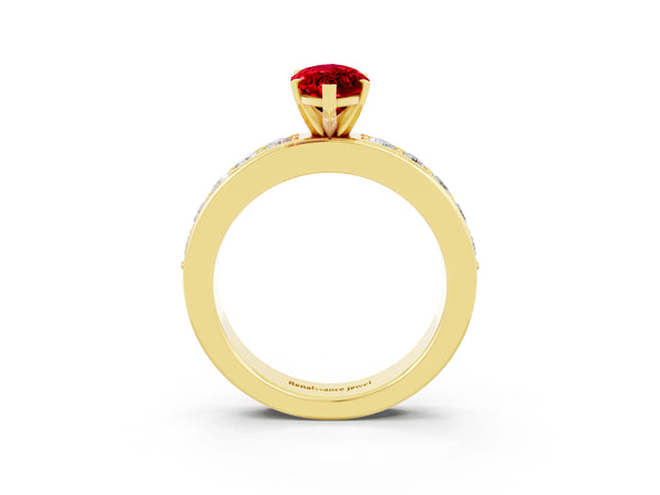 Yellow gold Marquise Cut Ruby Engagement Ring with Channel Set Round  Band and Prong Setting
