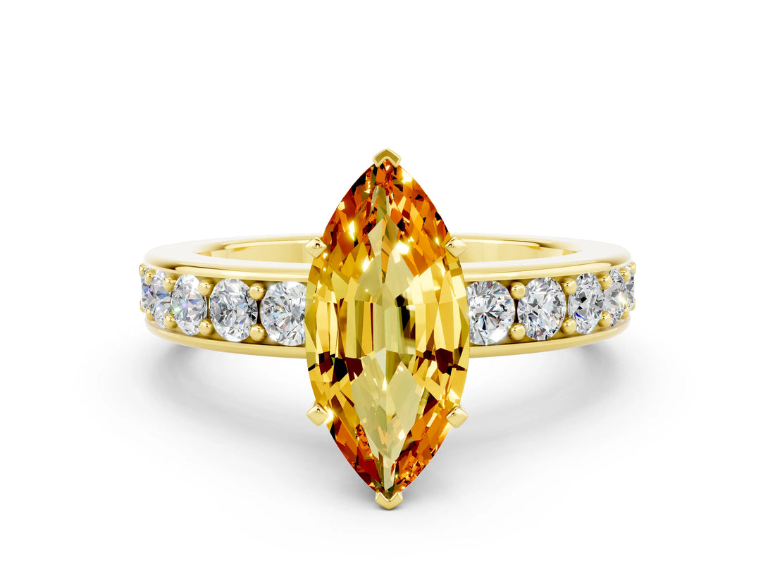 Yellow gold Marquise Cut Cut Channel Set Diamond Engagement Ring with Four-Prong Setting