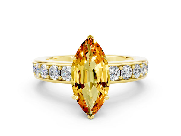 Yellow gold Marquise Cut Citrine Engagement Ring with Channel Set Round  Band and Prong Setting