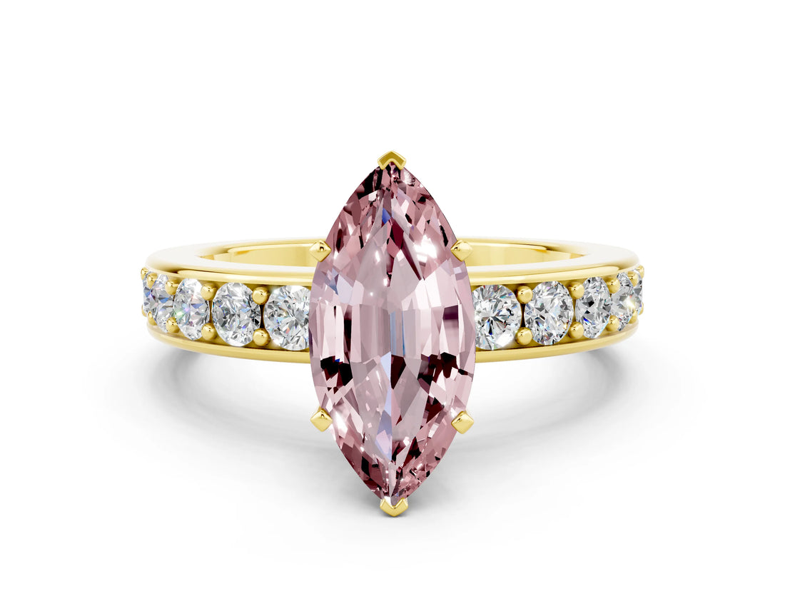 Yellow gold Marquise Cut Cut Channel Set Diamond Engagement Ring with Four-Prong Setting
