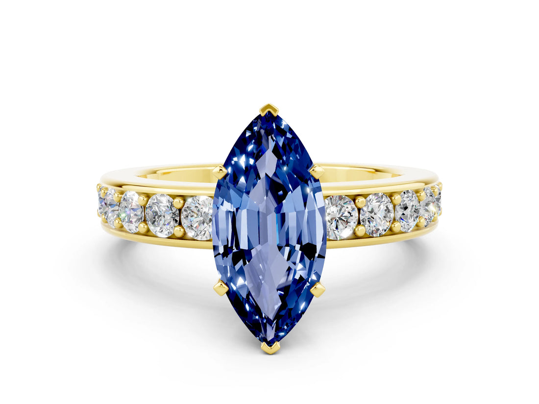 Yellow gold Marquise Cut Cut Channel Set Diamond Engagement Ring with Four-Prong Setting