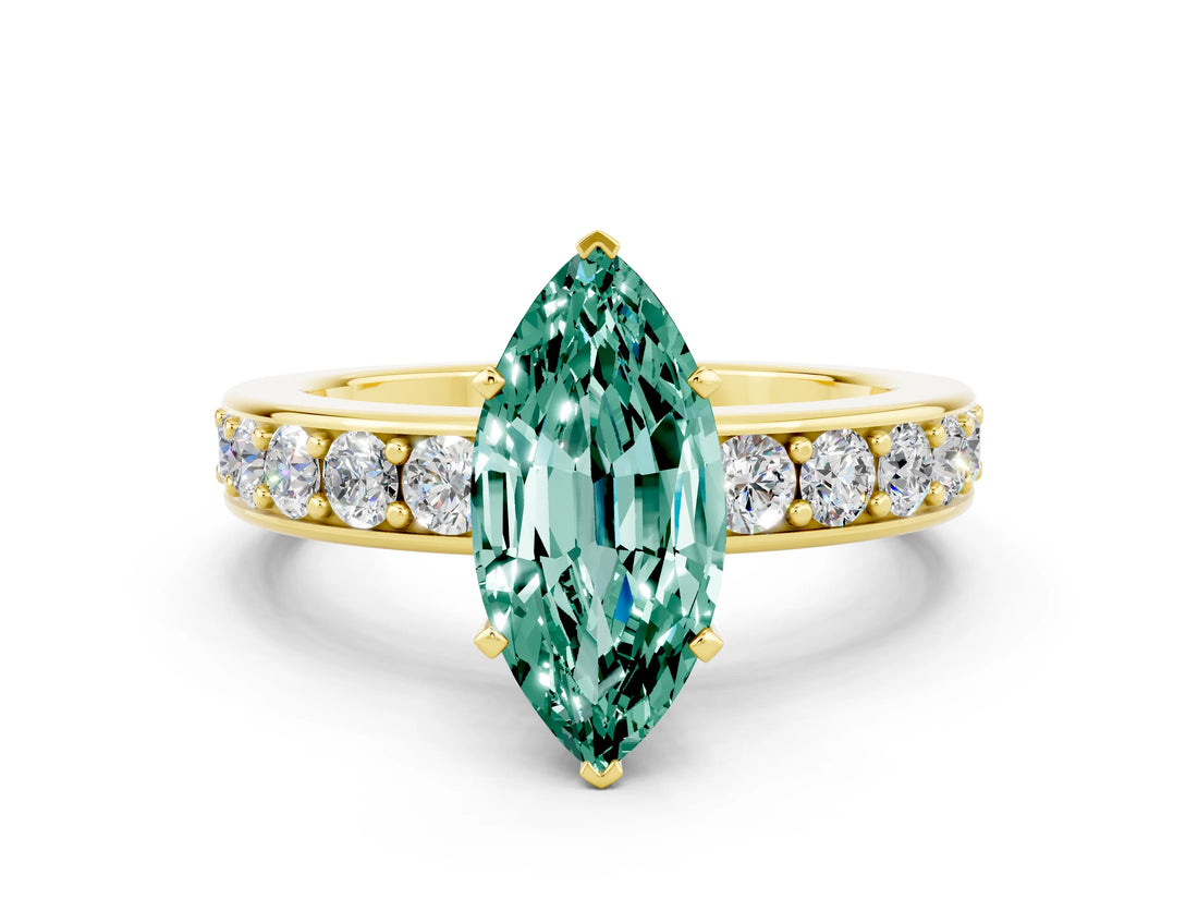 Yellow gold Marquise Cut Cut Channel Set Diamond Engagement Ring with Four-Prong Setting