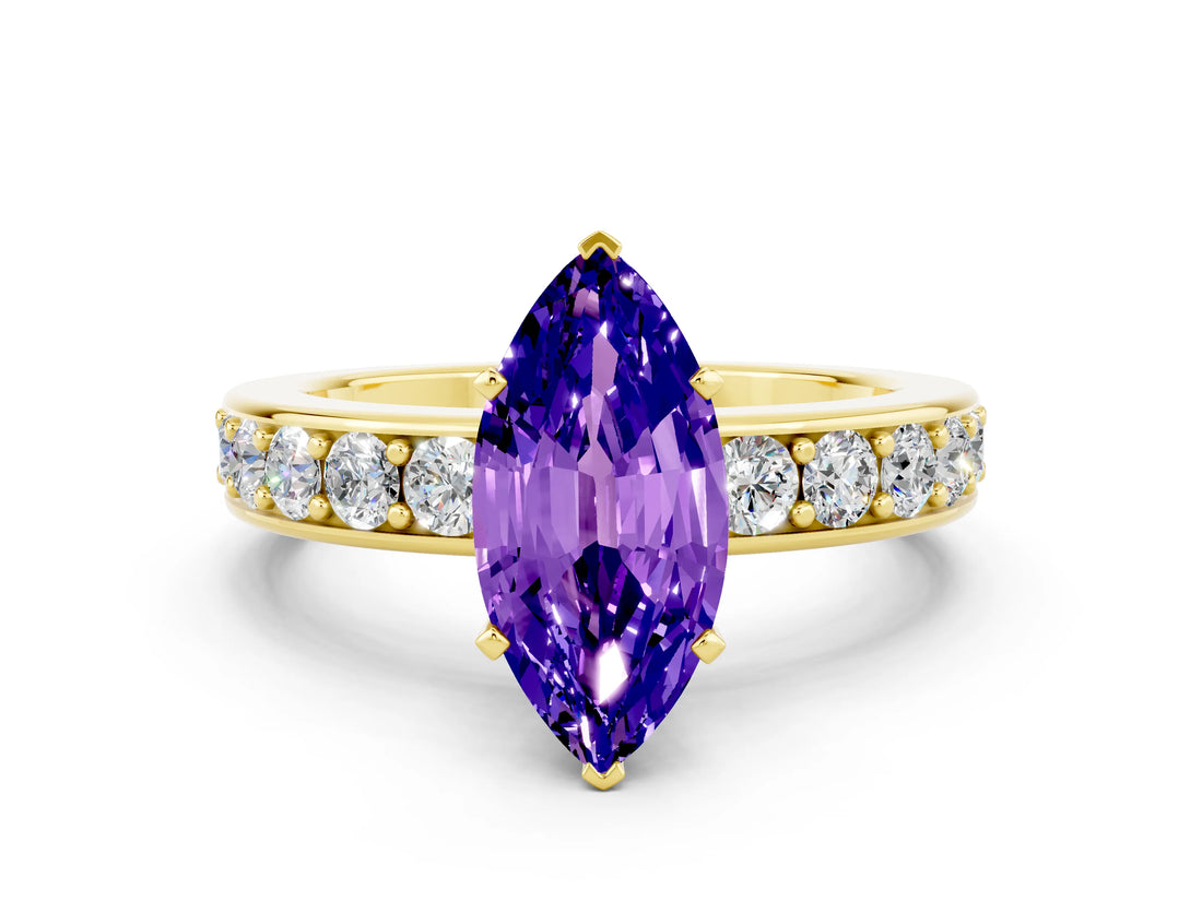 Yellow gold Marquise Cut Cut Channel Set Diamond Engagement Ring with Four-Prong Setting
