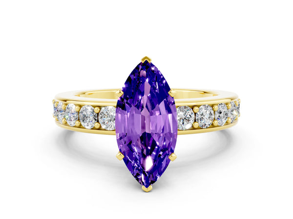 Yellow gold Marquise Cut Tanzanite Engagement Ring with Channel Set Round  Band and Prong Setting