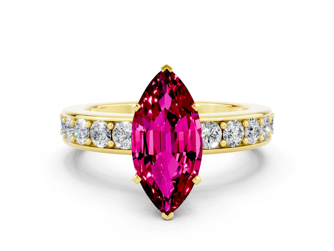 Yellow gold Marquise Cut Cut Channel Set Diamond Engagement Ring with Four-Prong Setting