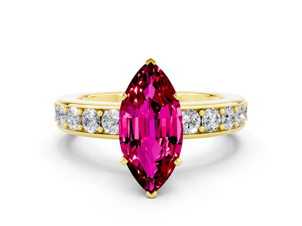 Yellow gold Marquise Cut Garnet Engagement Ring with Channel Set Round  Band and Prong Setting