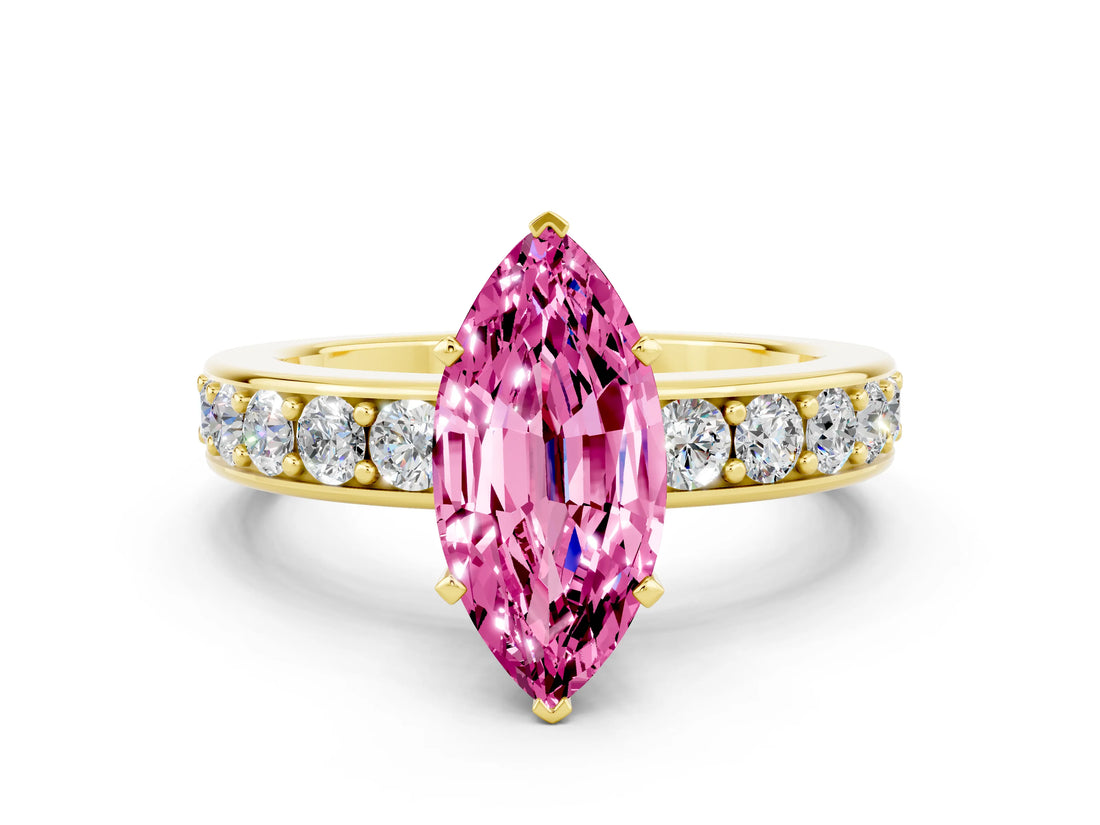 Yellow gold Marquise Cut Cut Channel Set Diamond Engagement Ring with Four-Prong Setting
