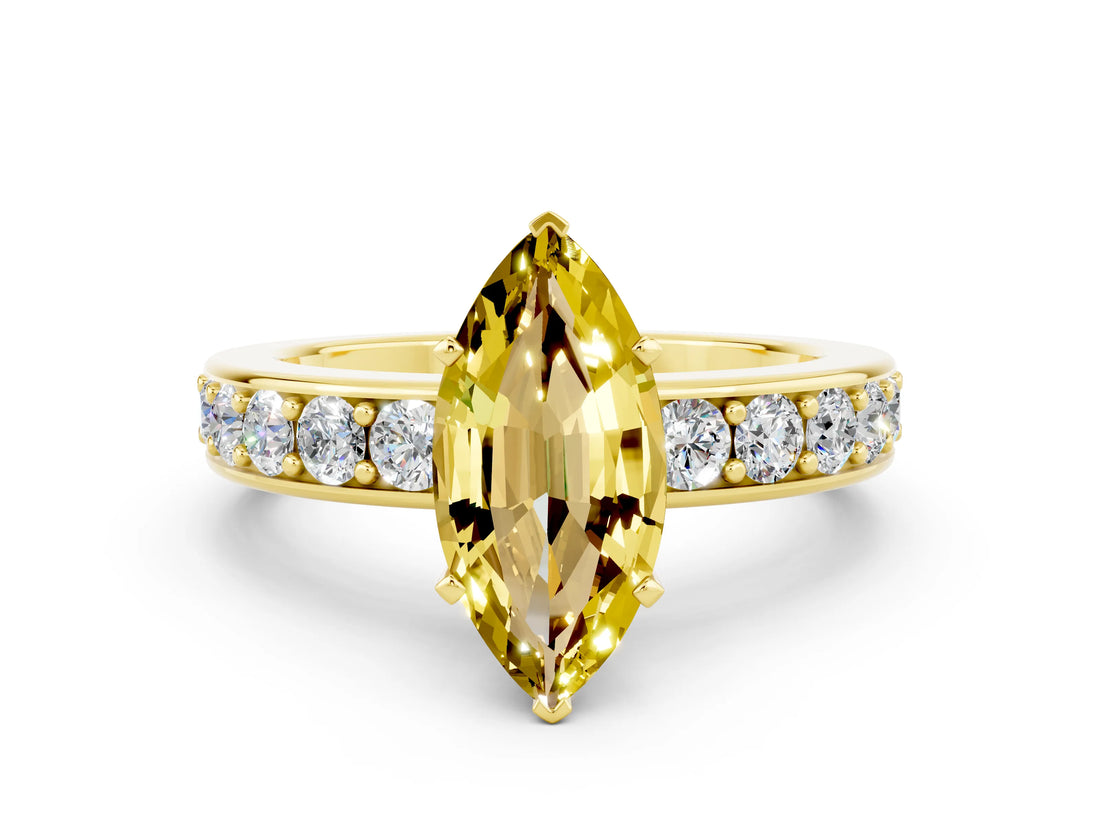 Yellow gold Marquise Cut Cut Channel Set Diamond Engagement Ring with Four-Prong Setting