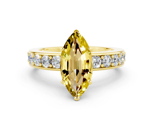 Yellow gold Marquise Cut Yellow Sapphire Engagement Ring with Channel Set Round  Band and Prong Setting