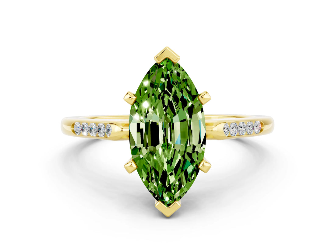 Yellow gold Marquise Cut Cut Channel Set Solitaire Engagement Ring with Four-Prong Setting