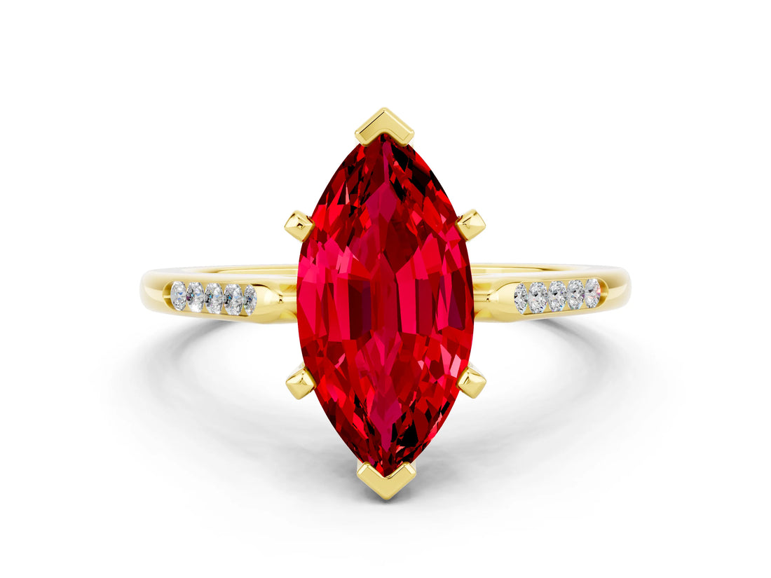 Yellow gold Marquise Cut Cut Channel Set Solitaire Engagement Ring with Four-Prong Setting