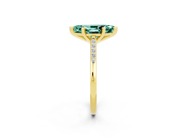 Yellow gold Marquise Cut Green Sapphire Solitaire Ring with Channel Set Round Band and Prong Setting