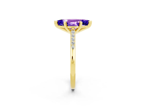 Yellow gold Marquise Cut Tanzanite Solitaire Ring with Channel Set Round Band and Prong Setting