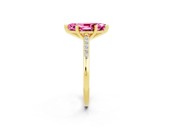 Yellow gold Marquise Cut Pink Sapphire Solitaire Ring with Channel Set Round Band and Prong Setting