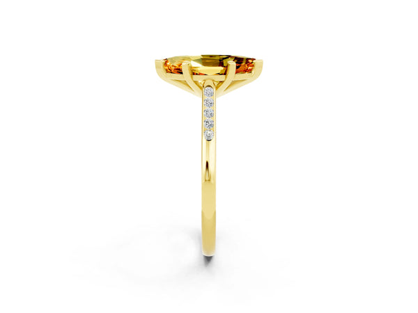 Yellow gold Marquise Cut Citrine Solitaire Ring with Channel Set Round Band and Prong Setting